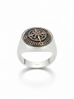 Pusula işlemeli 925 ayar gümüş erkek yüzük