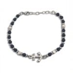 Çapa Motifli Siyah Taşlı Erkek Bileklik