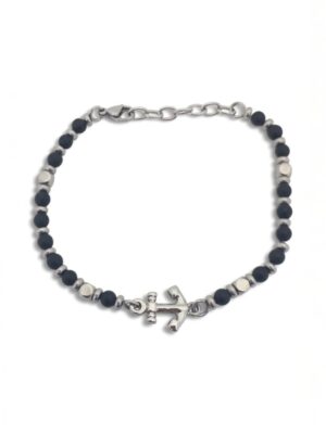 Çapa motifli siyah taşlı ithal çelik erkek bileklik modelimiz