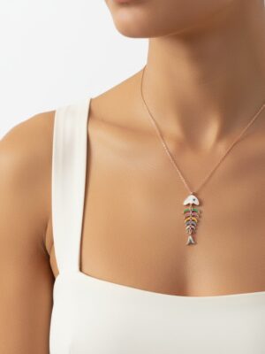 doğaltaşlı balık gümüş kolye