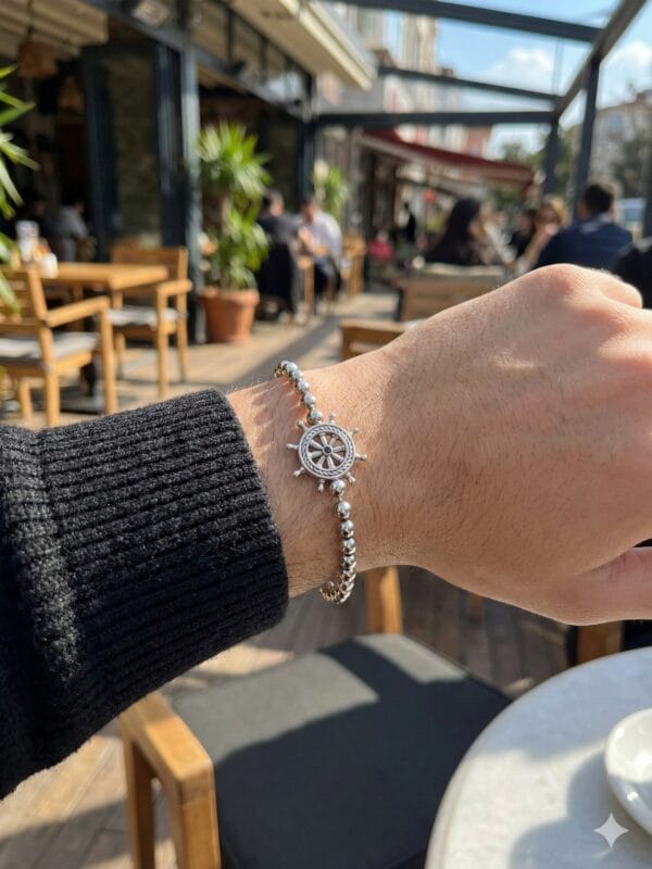 dümen motifli top zincirli 925 ayar gümüş bileklik