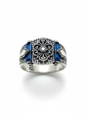 mavi taşlı erkek gümüş yüzük