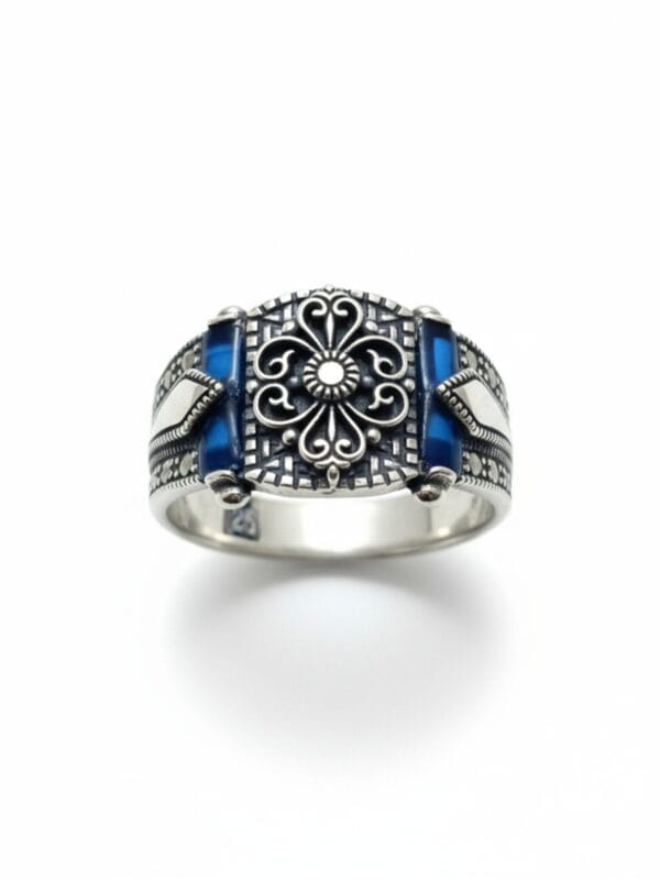 mavi taşlı erkek gümüş yüzük