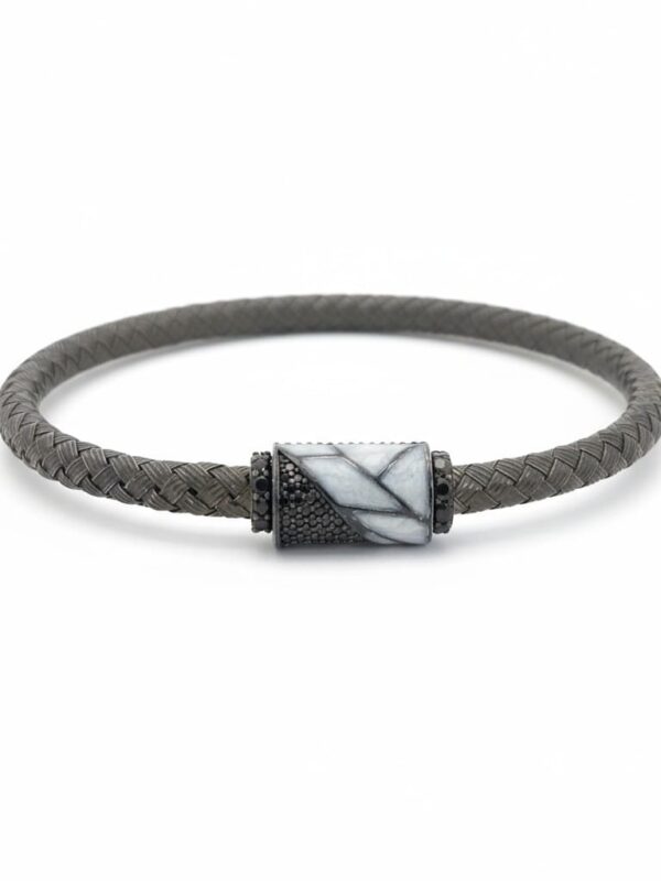 Örme El İşçiliği Zirkon Taşlı Erkek Gümüş Bileklik