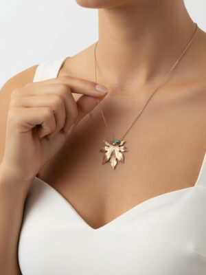 çınar yaprağı kadın gümüş rose gold kolye