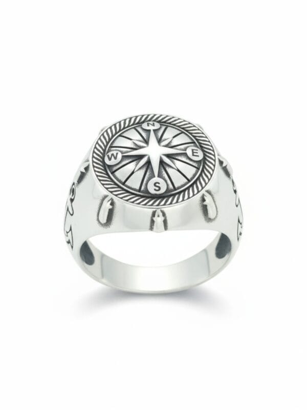 Taşsız pusula model gümüş erkek yüzük