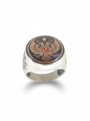 Çift başlı kartal erkek gümüş yüzük