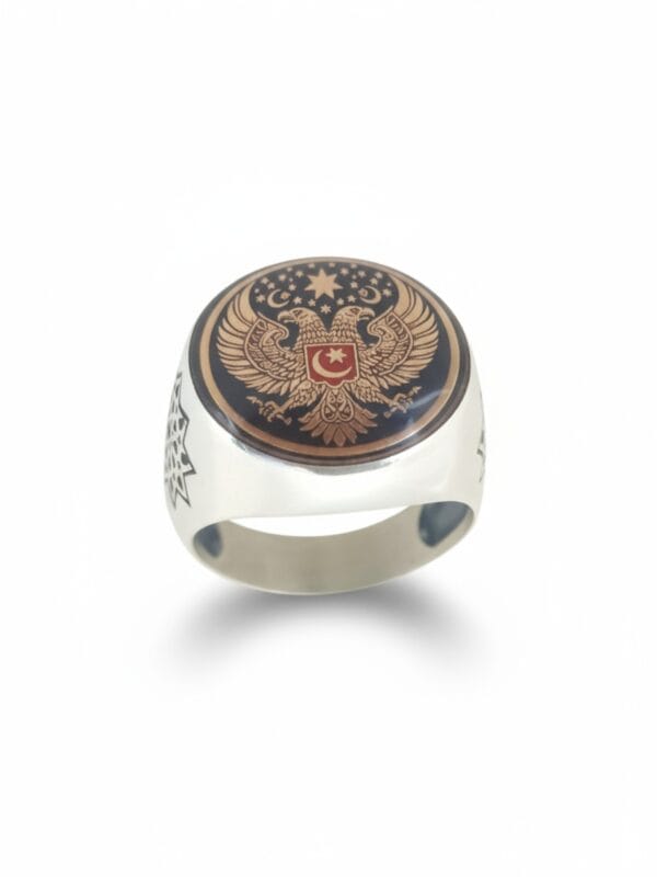 Çift başlı kartal erkek gümüş yüzük