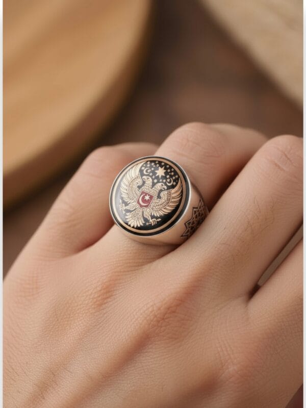 Alternative view of 925 ayar gümüş çift başlı kartal gümüş erkek yüzük