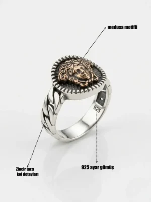 925 ayar gümüş medusa motifli erkek yüzük