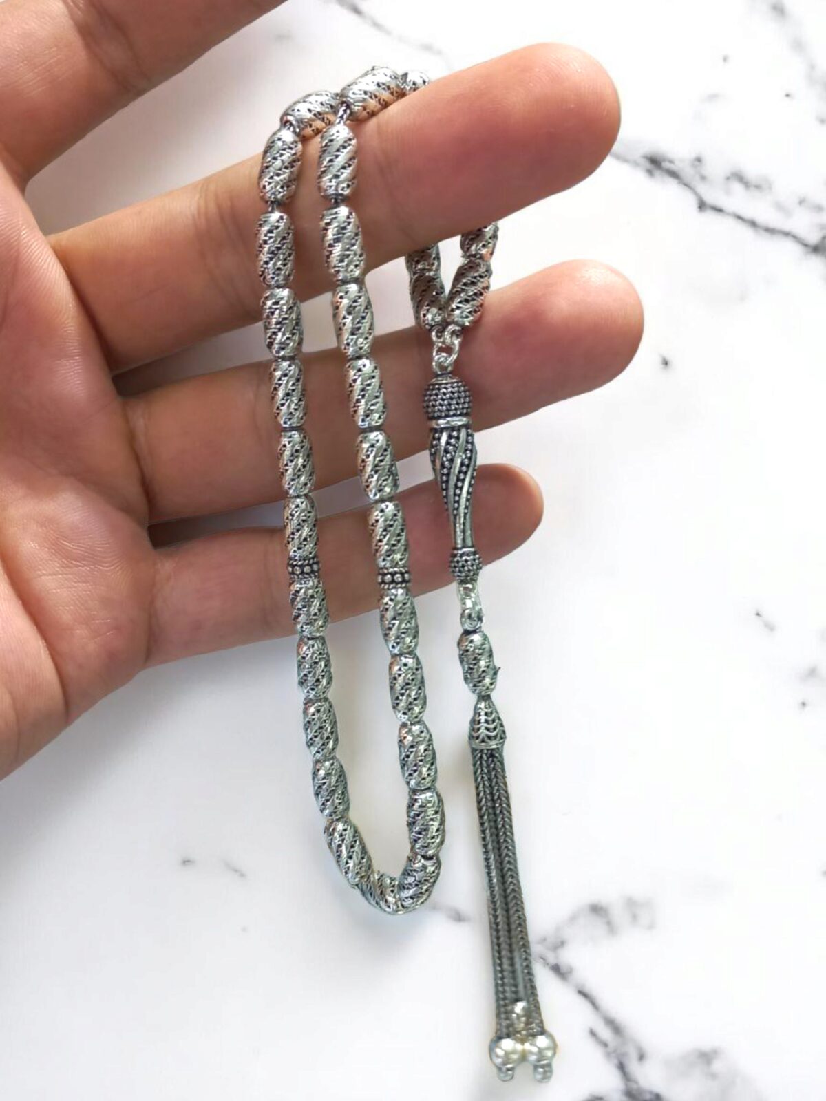 Kapsül Kesim Gümüş Tesbih | 5x10 mm | 925 Ayar Gümüş - Görsel 2