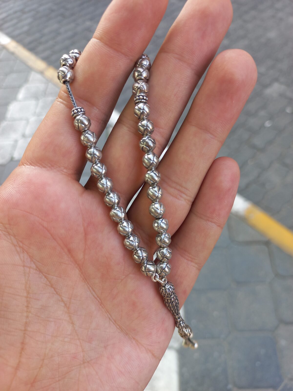 6 mm Gülle Kesim El İşçiliği 925 Ayar Gümüş Tesbih - Görsel 3