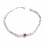 Kırmızı Taşlı Pırlanta Montür Kadın Gümüş Bileklik