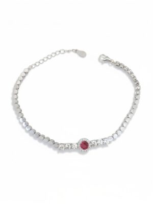 kırmızı taşlı pırlanta model gümüş bileklik
