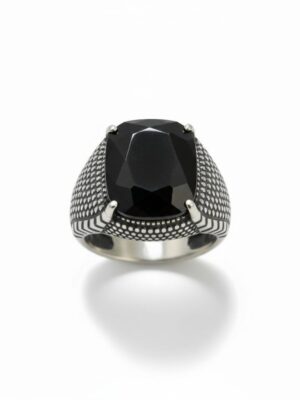 siyah zirkon taşlı 925 ayar gümüş erkek yüzük