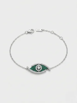 Zirkon ve malahit taşlı 925 ayar gümüş üzeri rodyum güçlendirmeli göz bileklik modelimiz