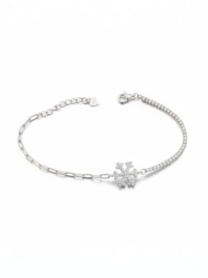 suyolu ve ataç zincirli kar tanesi model kadın bileklik gümüş