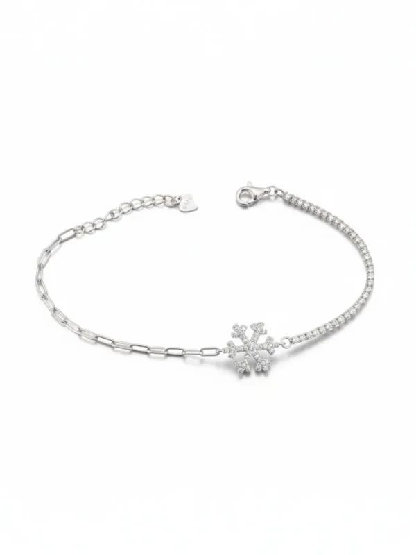 suyolu ve ataç zincirli kar tanesi model kadın bileklik gümüş