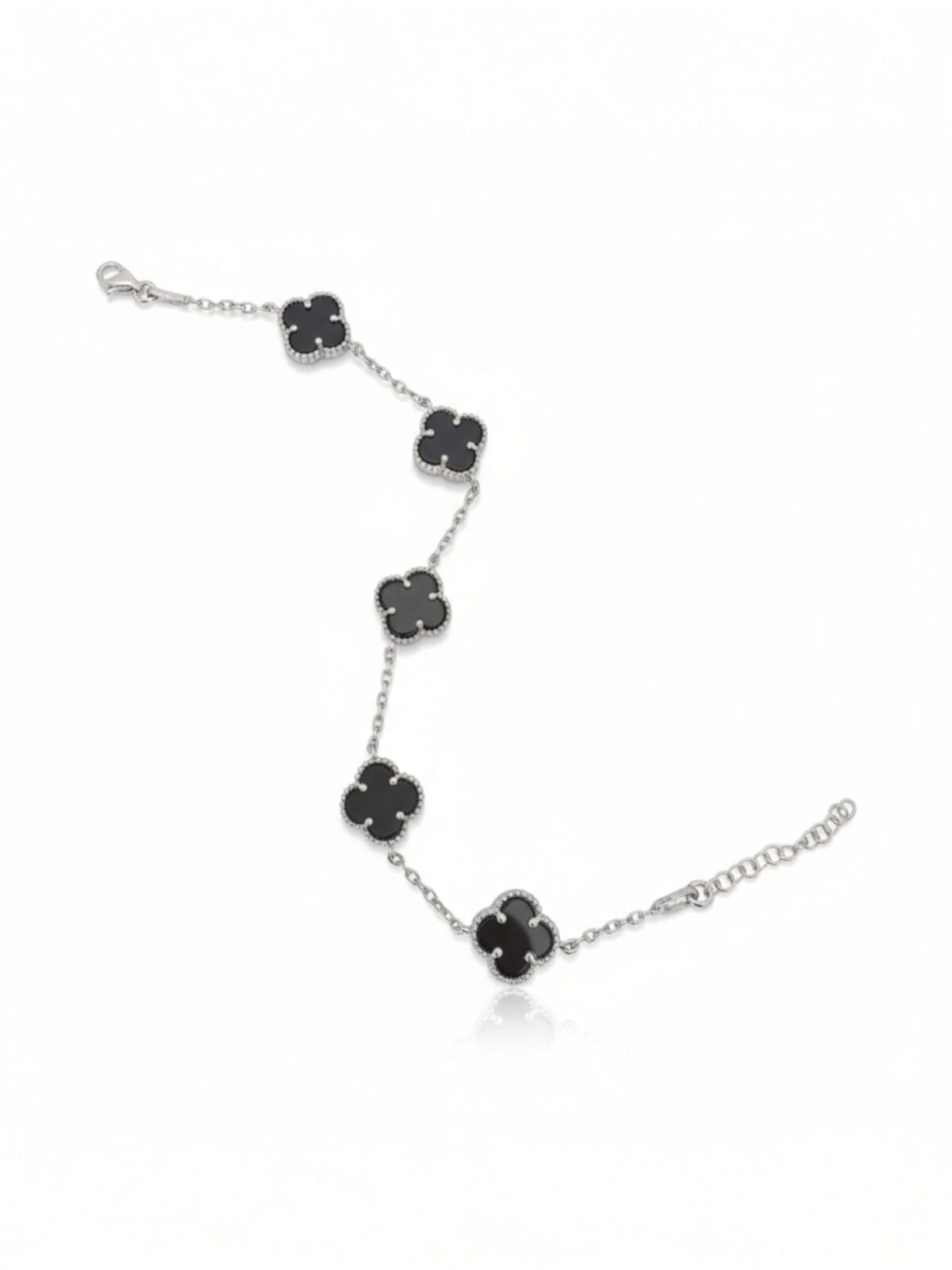Van Cleef Model Siyah Taşlı Yonca Gümüş Bileklik - Görsel 3