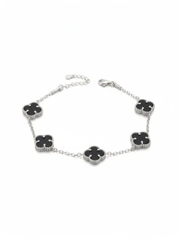 5 yoncalı siyah van cleef gümüş bileklik