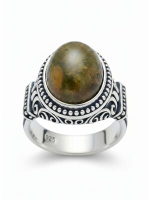 damla kehribar taşlı gümüş erkek yüzük