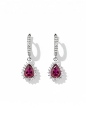 Kırmızı damla taşlı gümüş küpe