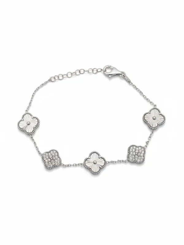 5 motifli lazerli ve zirkon yoncalı van cleef bileklik