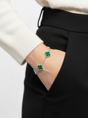 yeşil yonca bileklik beş motifli kadın gümüş