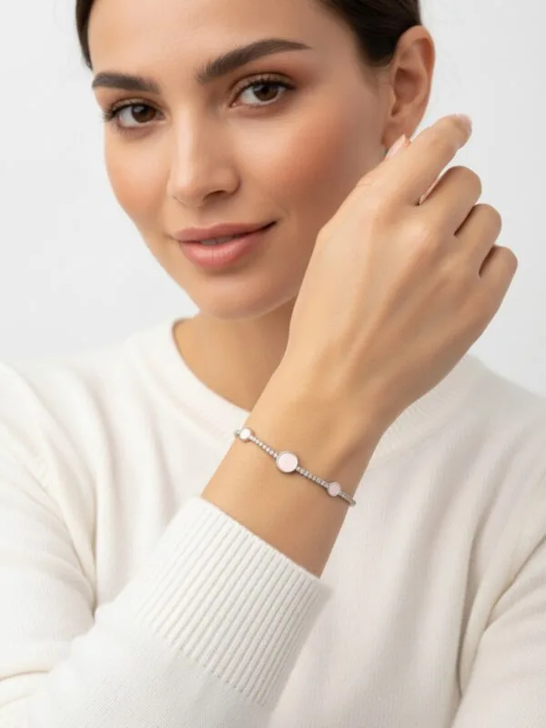 Pembe taşlı tek sıra gümüş su yolu bileklik modelimiz