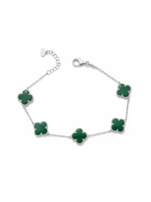 yeşil malahit taşlı yonca kadın gümüş bileklik