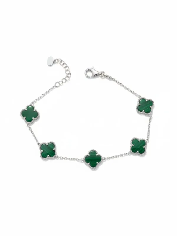 yeşil malahit taşlı van cleef unisex gümüş bileklik