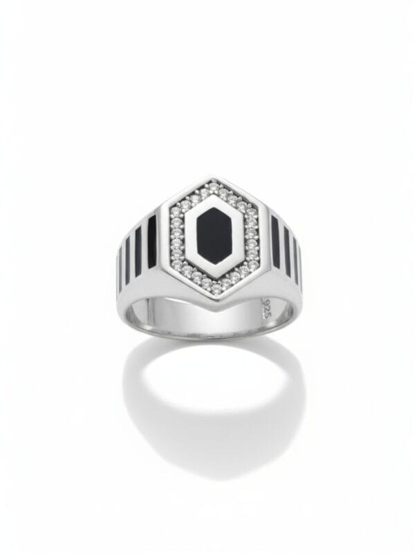 Zirkon taşlı rodyumlu sade erkek yüzük