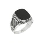 Siyah Taşlı Sade Erkek Yüzük