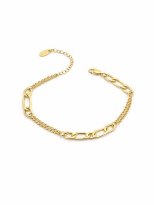 925 ayar gümüş üzerine sarı altın kaplama yapılan figaro modeli zincir kadın bileklik modelimiz