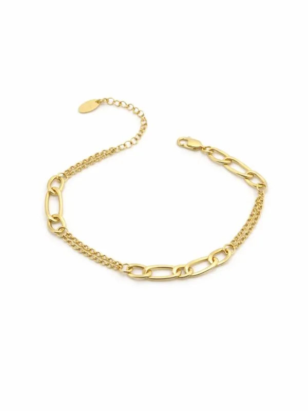 925 ayar gümüş üzerine sarı altın kaplama yapılan figaro modeli zincir kadın bileklik modelimiz