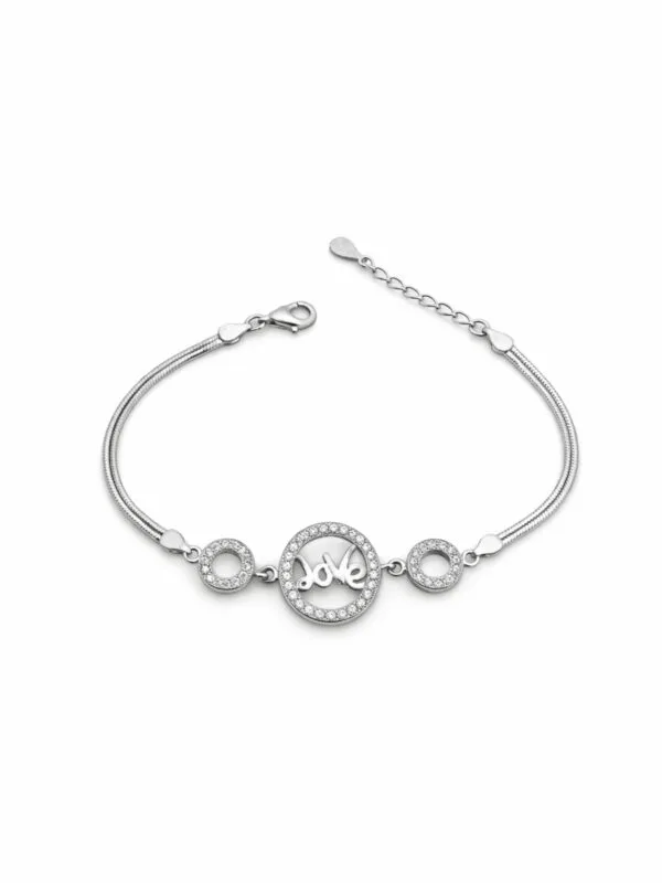 love yazılı 925 ayar gümüşten üretilen zirkon taşlı kadın bileklik modelimiz