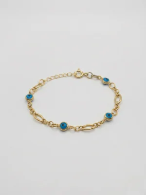 4 adet mavi renk cam göz zincir bileklik modelimiz, Klasik bir nazar boncuklu bileklik