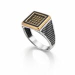 Küçük Beyaz Taşlı Kare Erkek Yüzük - 925 Ayar Gümüş