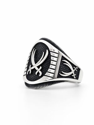 üç motifl hz. ali kılıcı zülfikar motifli erkek yüzük modelimizin kol detaylarının görünüşü