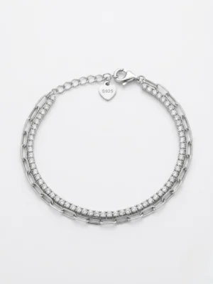 ince su yolu bileklik ve ataç zincirli çift sıra gümüş bileklik