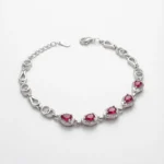 Kırmızı Damla Taşlı 925 Ayar Gümüş Kadın Bileklik