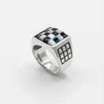 Dama Taşlı Kol Detayları Sade Erkek Yüzük 925 Ayar Gümüş