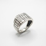 Geometrik Desenli Sade Motifli Gümüş Erkek Yüzük