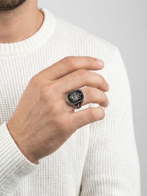 elif vav ve tuğralı osmanlı temalı gümüş yüzük detay