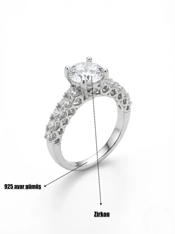925 Ayar Gümüş Fantazi 1 ct.(6.5mm) Tektaş Yüzük