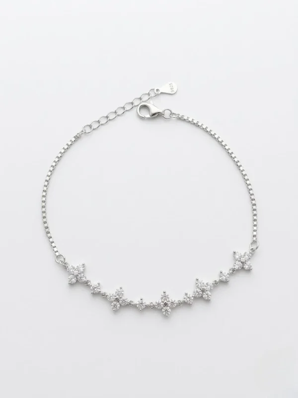 Beş sıra çiçek motifli 925 ayar gümüş zirkon taşlı kadın bileklik
