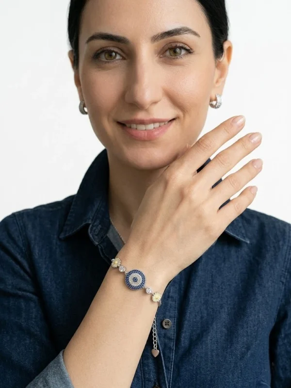 büyük nazar boncuklu 925 ayar gümüş kadın bileklik