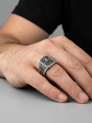 Çerkez bayrağı taşsız sade erkek yüzük