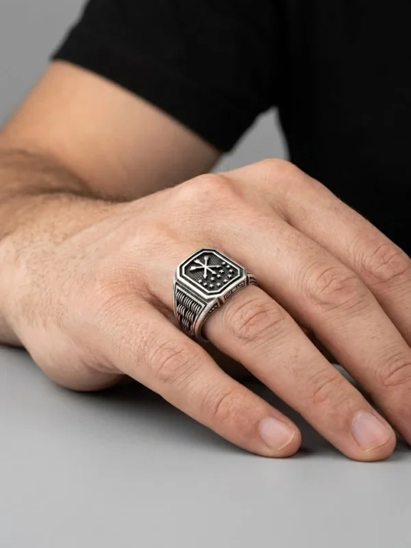 Çerkez bayrağı taşsız sade erkek yüzük