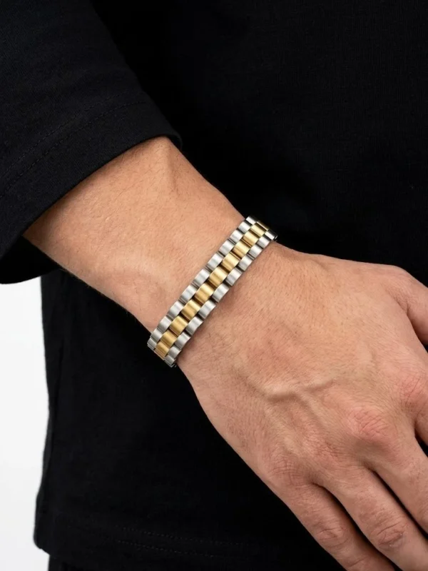 Çift renk paslanmaz çelik saat kordonu tarzunda erkek bileklik modeli